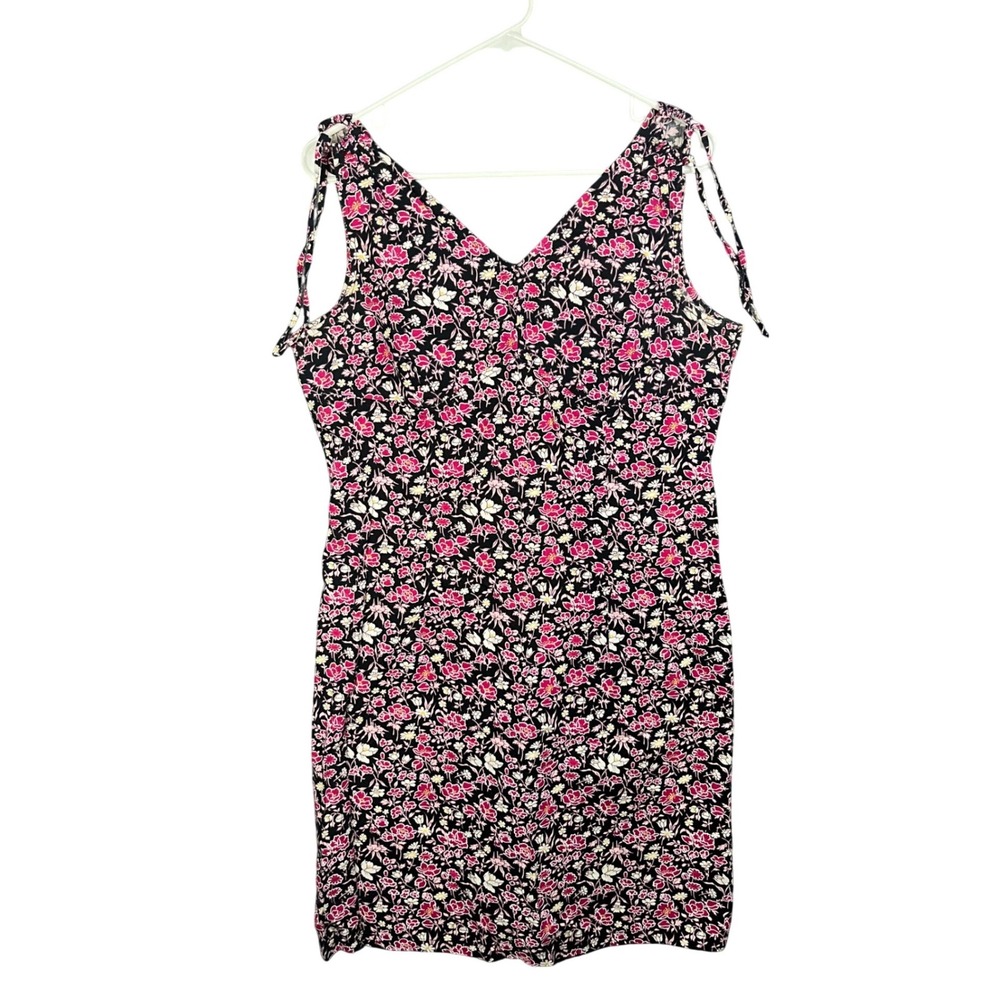 Unbranded Floral Mini Dress Women Small Black Pink V-Neck Tie Shoulder RN‎ 42000